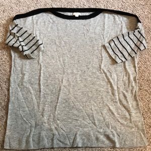 JCrew Grey Sweater w 3/4 Length Stripped Sleeves